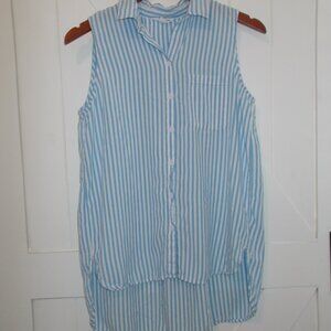 beachlunchlounge Sleeveless Button Up Striped Shirt Tunic Women's M Blue & White